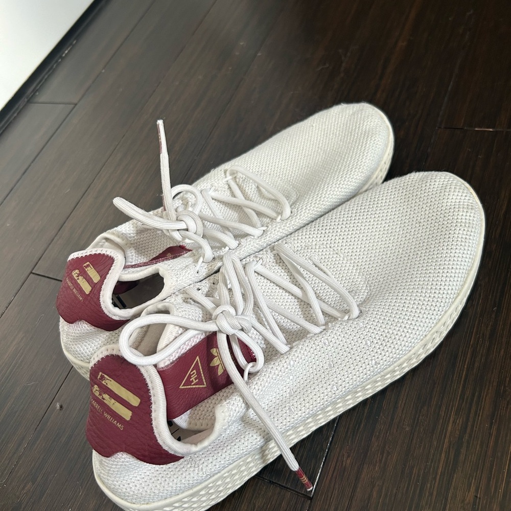 Pharrell Williams Adidas White and Maroon Athletic Shoes